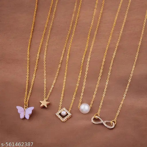 shimmering beautifull pack of 5 necklace for girls and womens