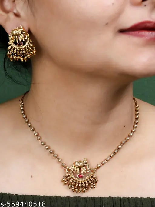 Gold Plated  Necklace Pendal Set With Earrings For Women